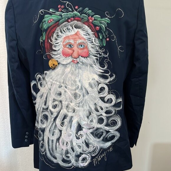Vintage 90’s Hand Painted Christmas Blazer Jacket Ugly Christmas Sweater - Picture 6 of 9